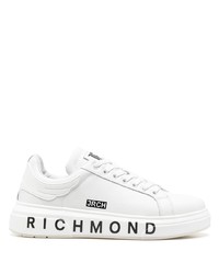 weiße bedruckte Leder niedrige Sneakers von John Richmond