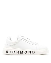 weiße bedruckte Leder niedrige Sneakers von John Richmond