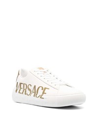 weiße bedruckte Leder niedrige Sneakers von Versace