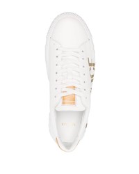 weiße bedruckte Leder niedrige Sneakers von Versace