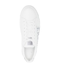 weiße bedruckte Leder niedrige Sneakers von Versace