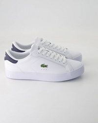 weiße bedruckte Leder niedrige Sneakers von Lacoste
