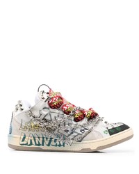 weiße bedruckte Leder niedrige Sneakers von Lanvin