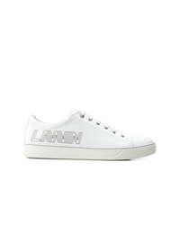 weiße bedruckte Leder niedrige Sneakers von Lanvin