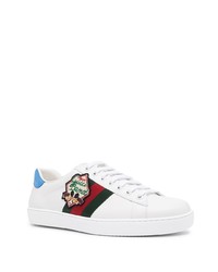 weiße bedruckte Leder niedrige Sneakers von Gucci