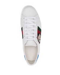 weiße bedruckte Leder niedrige Sneakers von Gucci