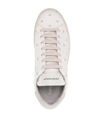 weiße bedruckte Leder niedrige Sneakers von Emporio Armani