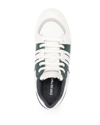 weiße bedruckte Leder niedrige Sneakers von Emporio Armani