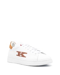 weiße bedruckte Leder niedrige Sneakers von Kiton