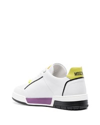 weiße bedruckte Leder niedrige Sneakers von Moschino