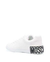 weiße bedruckte Leder niedrige Sneakers von Moschino