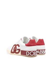 weiße bedruckte Leder niedrige Sneakers von Dolce & Gabbana