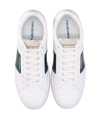 weiße bedruckte Leder niedrige Sneakers von Emporio Armani