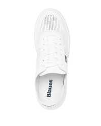 weiße bedruckte Leder niedrige Sneakers von Blauer