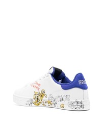 weiße bedruckte Leder niedrige Sneakers von VERSACE JEANS COUTURE