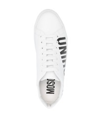 weiße bedruckte Leder niedrige Sneakers von Moschino