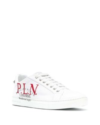 weiße bedruckte Leder niedrige Sneakers von Philipp Plein