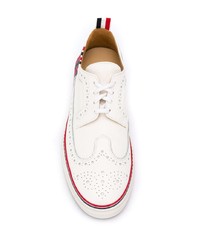 weiße bedruckte Leder niedrige Sneakers von Thom Browne