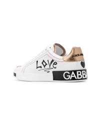 weiße bedruckte Leder niedrige Sneakers von Dolce & Gabbana