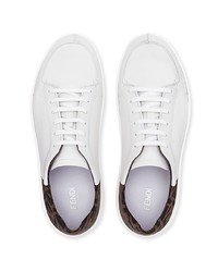 weiße bedruckte Leder niedrige Sneakers von Fendi