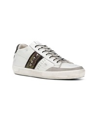 weiße bedruckte Leder niedrige Sneakers von Leather Crown