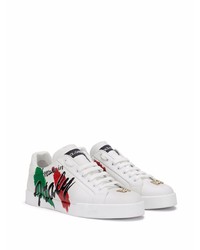 weiße bedruckte Leder niedrige Sneakers von Dolce & Gabbana