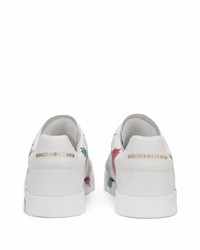 weiße bedruckte Leder niedrige Sneakers von Dolce & Gabbana