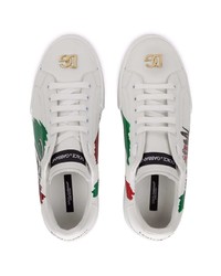 weiße bedruckte Leder niedrige Sneakers von Dolce & Gabbana