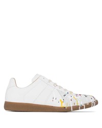 weiße bedruckte Leder niedrige Sneakers von Maison Margiela