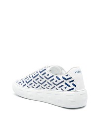 weiße bedruckte Leder niedrige Sneakers von Versace