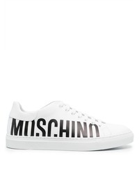 weiße bedruckte Leder niedrige Sneakers von Moschino