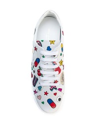 weiße bedruckte Leder niedrige Sneakers von Anya Hindmarch