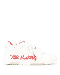 weiße bedruckte Leder niedrige Sneakers von Off-White