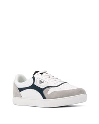 weiße bedruckte Leder niedrige Sneakers von Emporio Armani