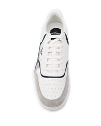 weiße bedruckte Leder niedrige Sneakers von Emporio Armani