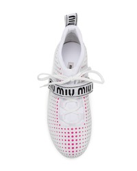 weiße bedruckte Leder niedrige Sneakers von Miu Miu