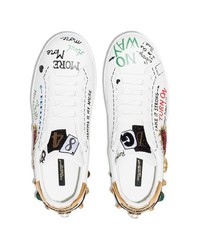 weiße bedruckte Leder niedrige Sneakers von Dolce & Gabbana