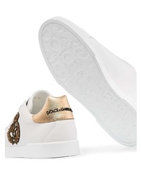 weiße bedruckte Leder niedrige Sneakers von Dolce & Gabbana