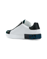 weiße bedruckte Leder niedrige Sneakers von Dolce & Gabbana