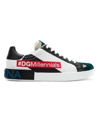 weiße bedruckte Leder niedrige Sneakers von Dolce & Gabbana