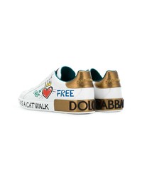 weiße bedruckte Leder niedrige Sneakers von Dolce & Gabbana