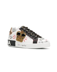 weiße bedruckte Leder niedrige Sneakers von Dolce & Gabbana