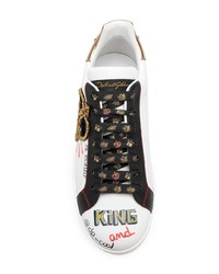 weiße bedruckte Leder niedrige Sneakers von Dolce & Gabbana