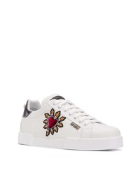 weiße bedruckte Leder niedrige Sneakers von Dolce & Gabbana