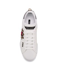 weiße bedruckte Leder niedrige Sneakers von Dolce & Gabbana