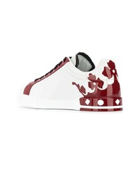 weiße bedruckte Leder niedrige Sneakers von Dolce & Gabbana