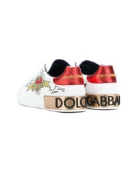 weiße bedruckte Leder niedrige Sneakers von Dolce & Gabbana