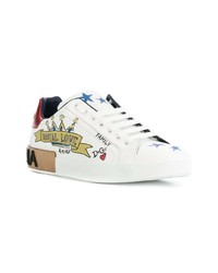 weiße bedruckte Leder niedrige Sneakers von Dolce & Gabbana