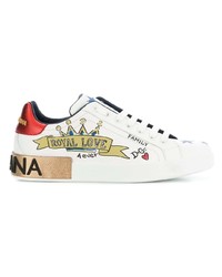 weiße bedruckte Leder niedrige Sneakers von Dolce & Gabbana