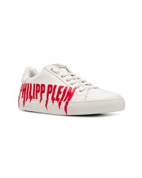 weiße bedruckte Leder niedrige Sneakers von Philipp Plein